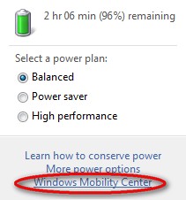 Windows Mobility Center