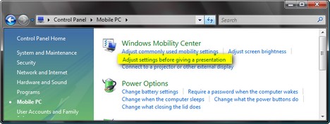 Windows Mobility Center