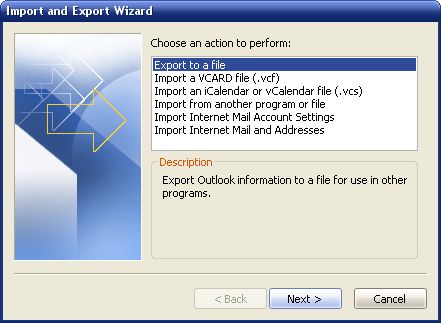 Import and Export Wizard