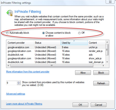 Internet Explorer 8 InPrivate Filtering