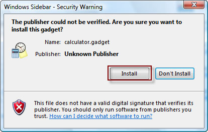 Windows Sidebar Warning
