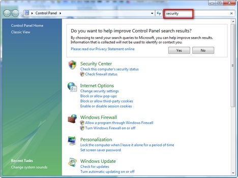 Control Panel Search