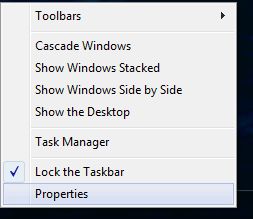 Taskbar Properties